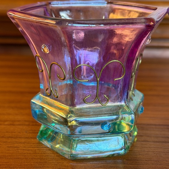 Partylite Mardi Gras Glass Votive Candle Holders Set of 2 - Picture 2 of 11